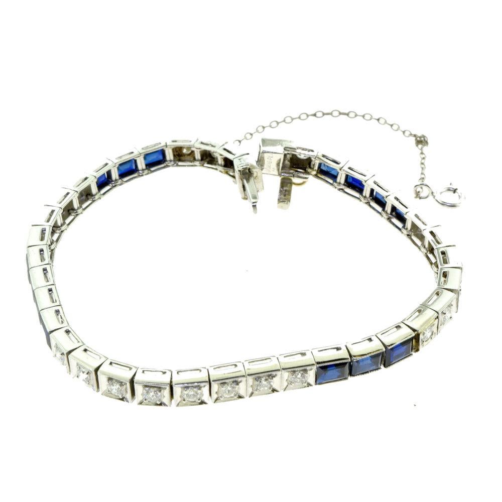 Women's or Men's Diamond and Sapphire Tennis Line Bracelet in Platinum