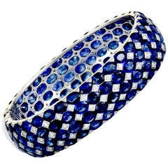 Diamond and Sapphire White Gold Bangle Bracelet