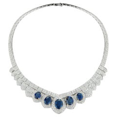 Diamond and Sapphire White Gold Necklace