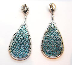 Diamond and Sapphires Bird Turquoise 18 Karat Gold and Silver Chandelier Earring
