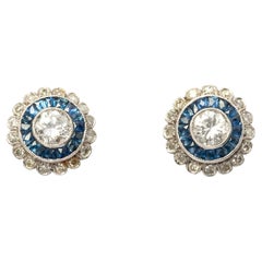 Diamond and sapphires platinum stud earrings