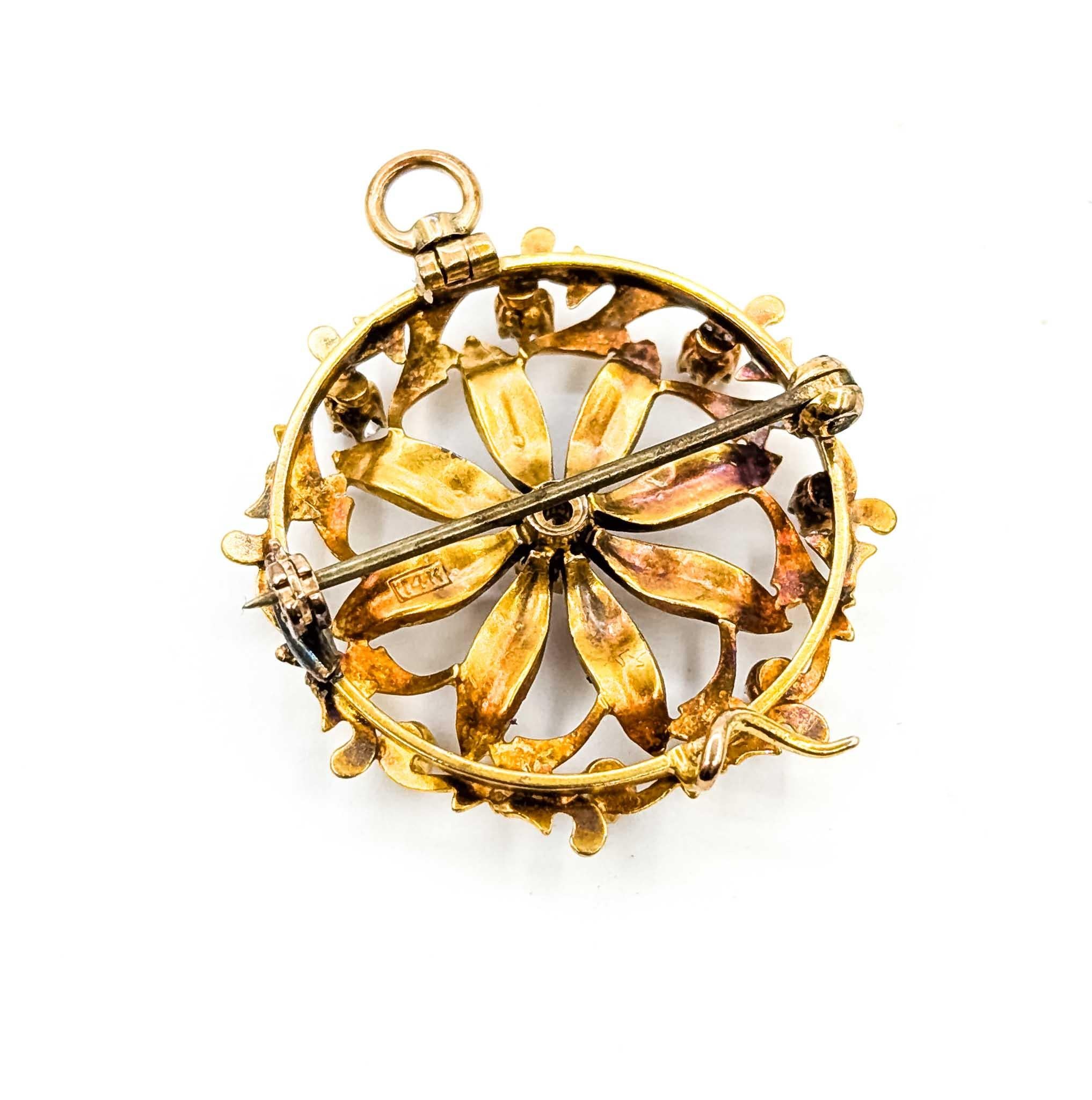 De las mujeres Broche Victoriano de Diamantes y Perlas de Siembra en Oro Amarillo de 14k en venta
