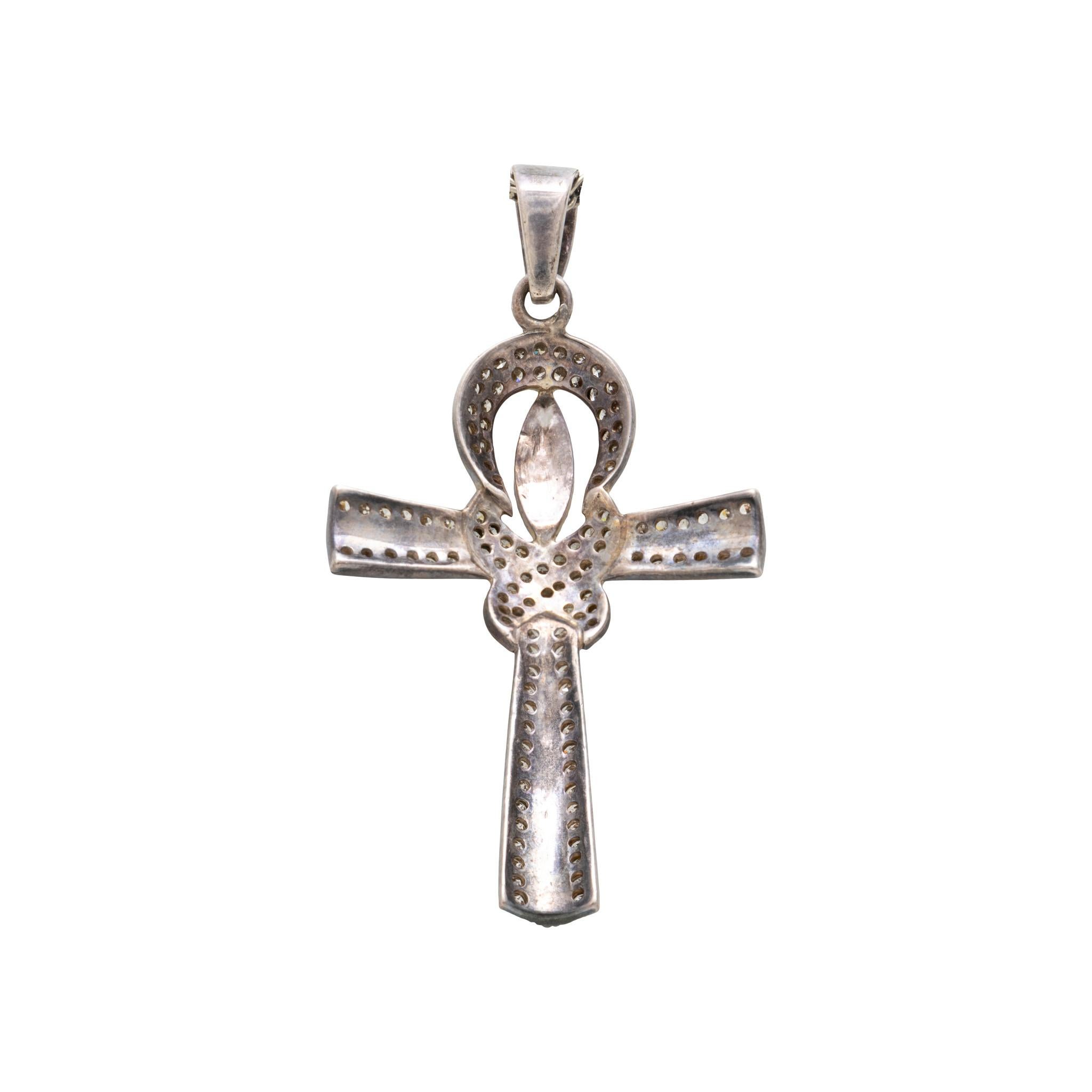 Egyptian Revival Diamond and Silver Anubis Knotted Cross Pendant For Sale