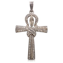 Diamond and Silver Anubis Knotted Cross Pendant