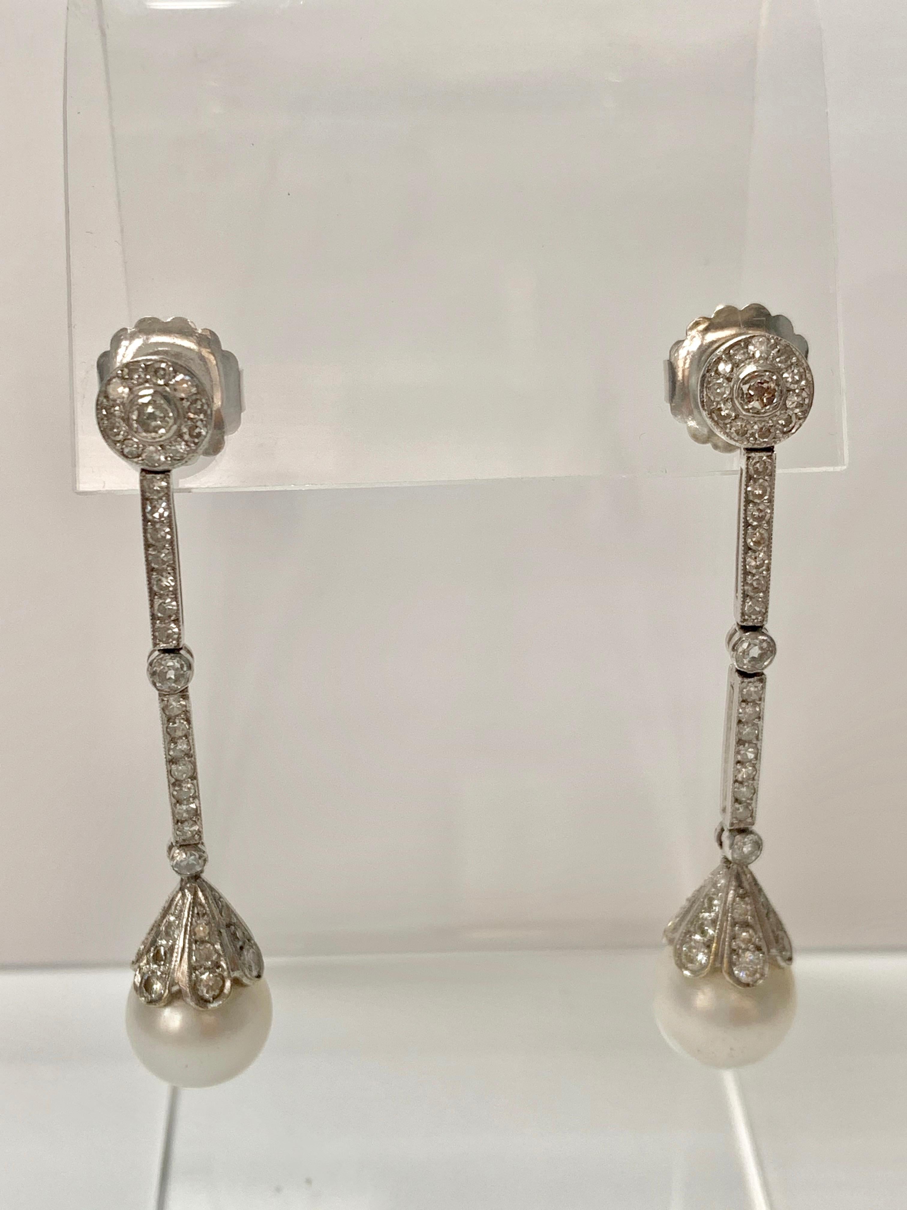 Diamond and South Sea Pearl Chandelier Earrings in 18K White Gold For Sale 5