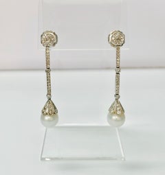 Diamond and South Sea Pearl Chandelier Earrings in 18K White Gold