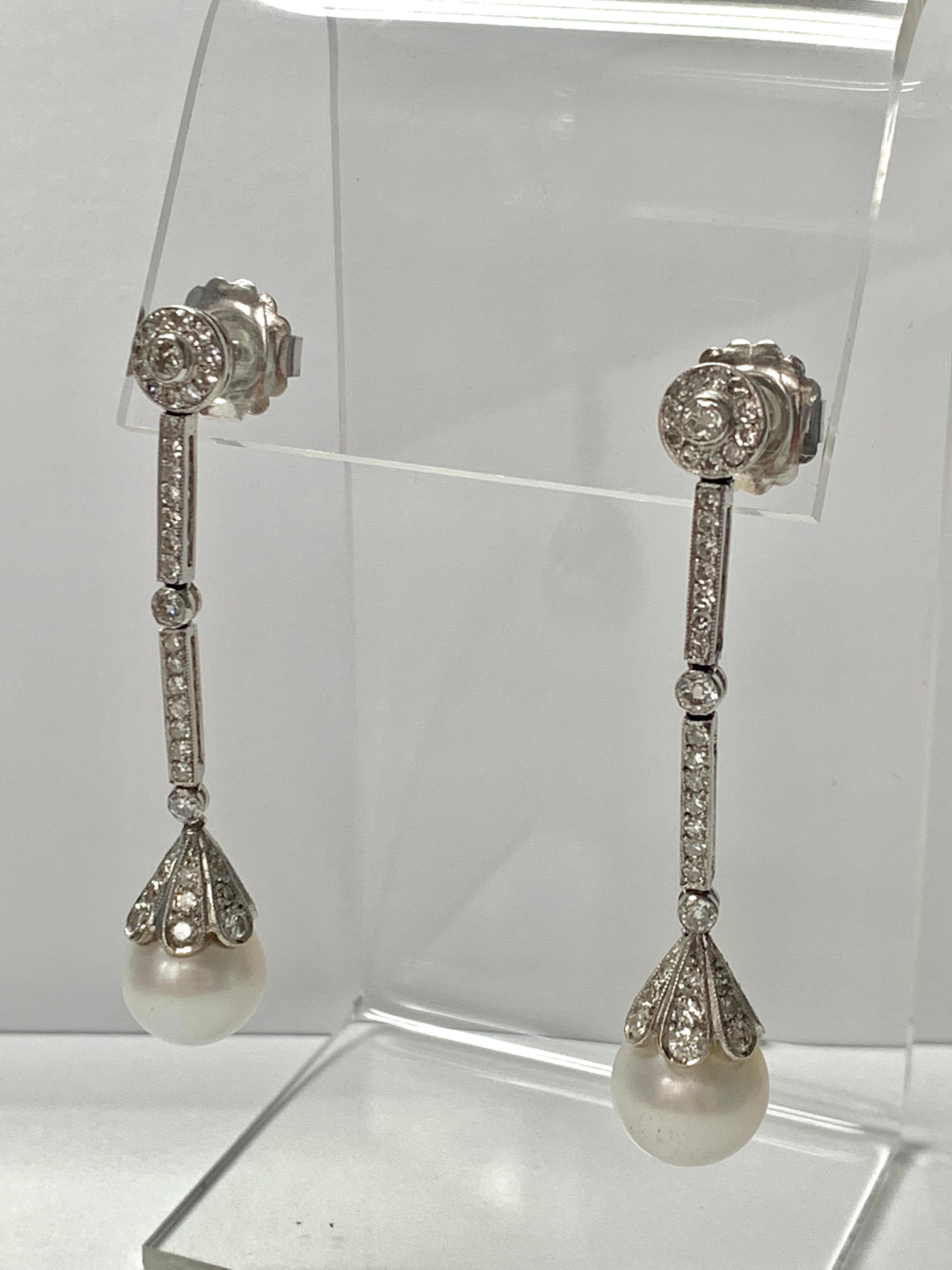 Diamond and South Sea Pearl Chandelier Earrings in 18K White Gold For Sale 1