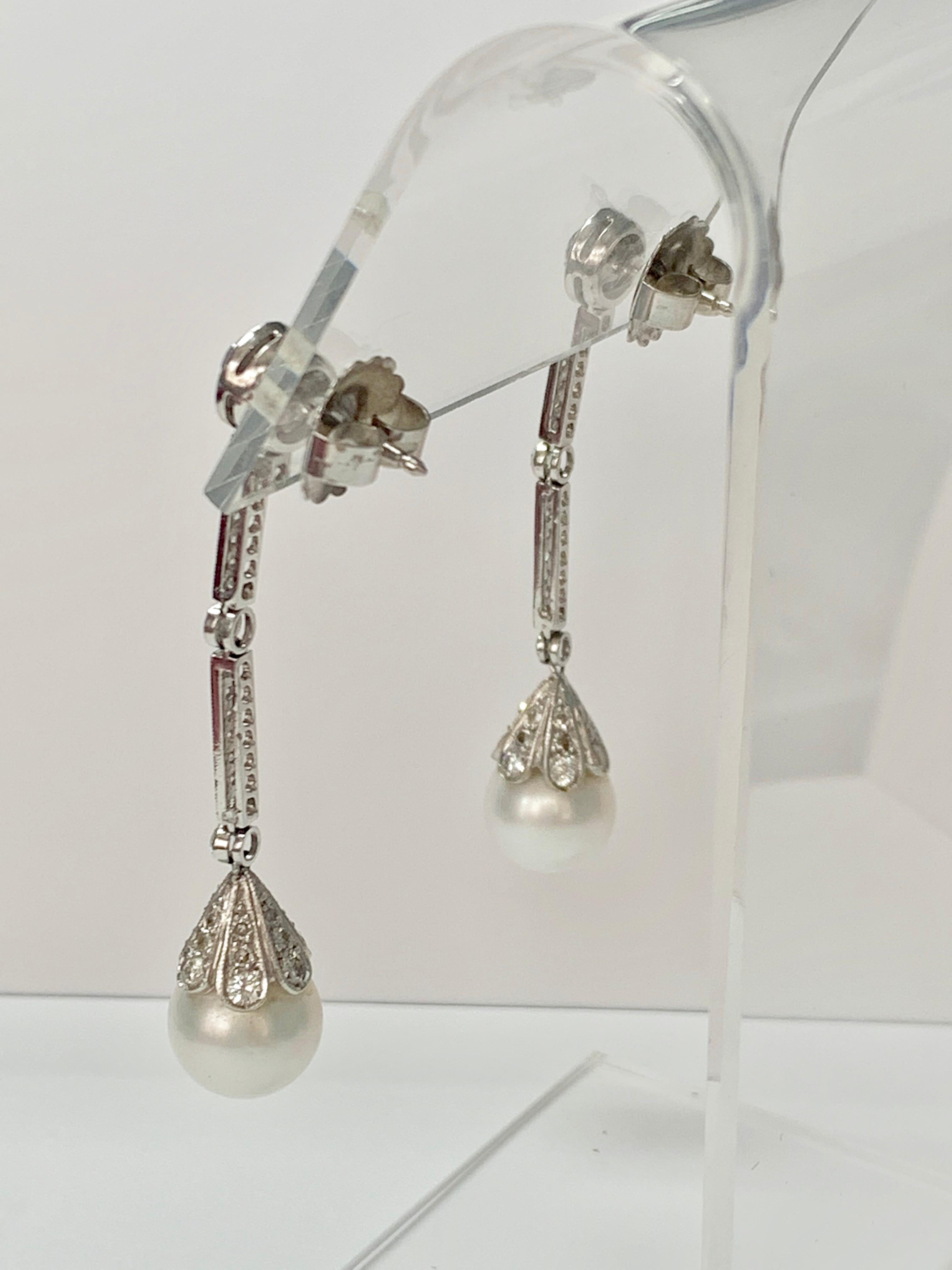 Diamond and South Sea Pearl Chandelier Earrings in 18K White Gold For Sale 2