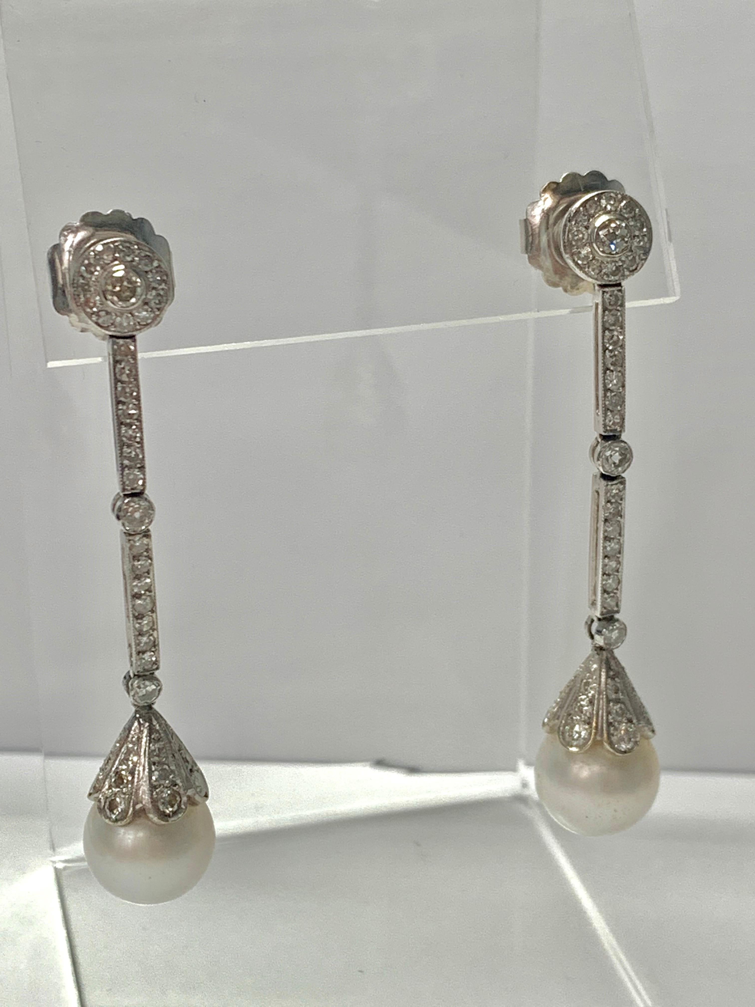 Diamond and South Sea Pearl Chandelier Earrings in 18K White Gold For Sale 3