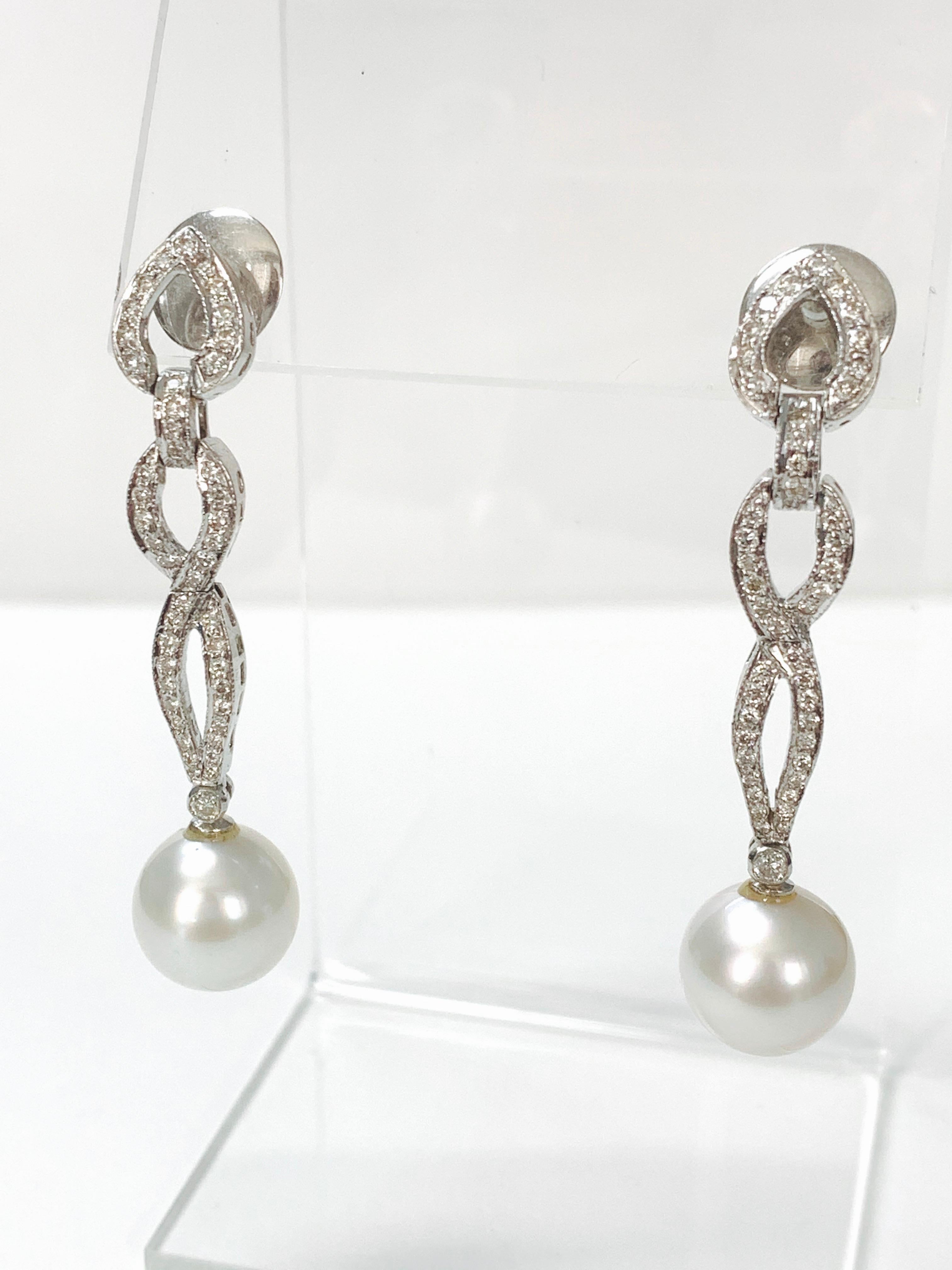 Diamond and South Sea Pearl Earrings in 18k White Gold For Sale 4