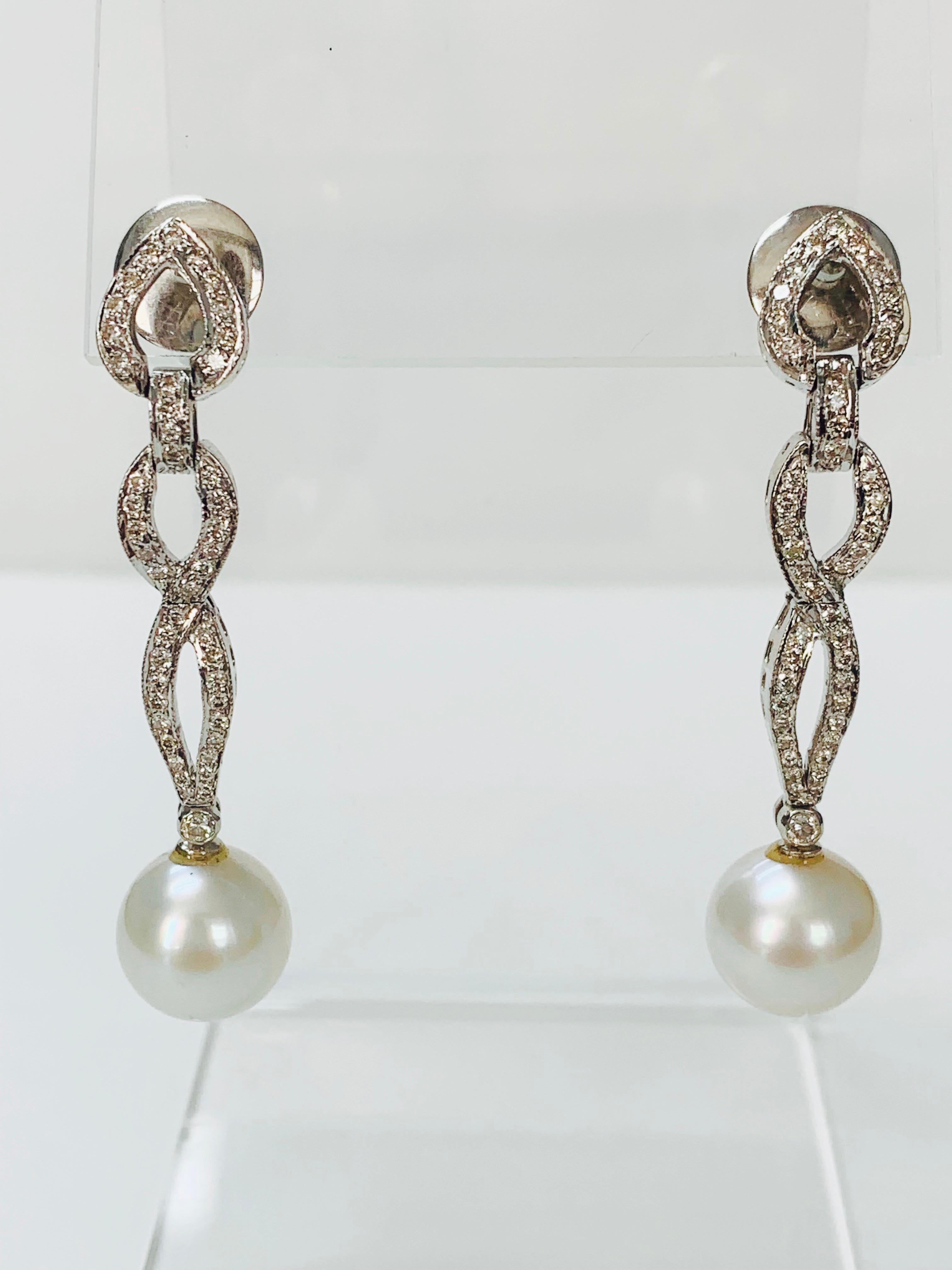Diamond and South Sea Pearl Earrings in 18k White Gold For Sale 5