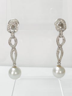 Diamond and South Sea Pearl Earrings in 18k White Gold