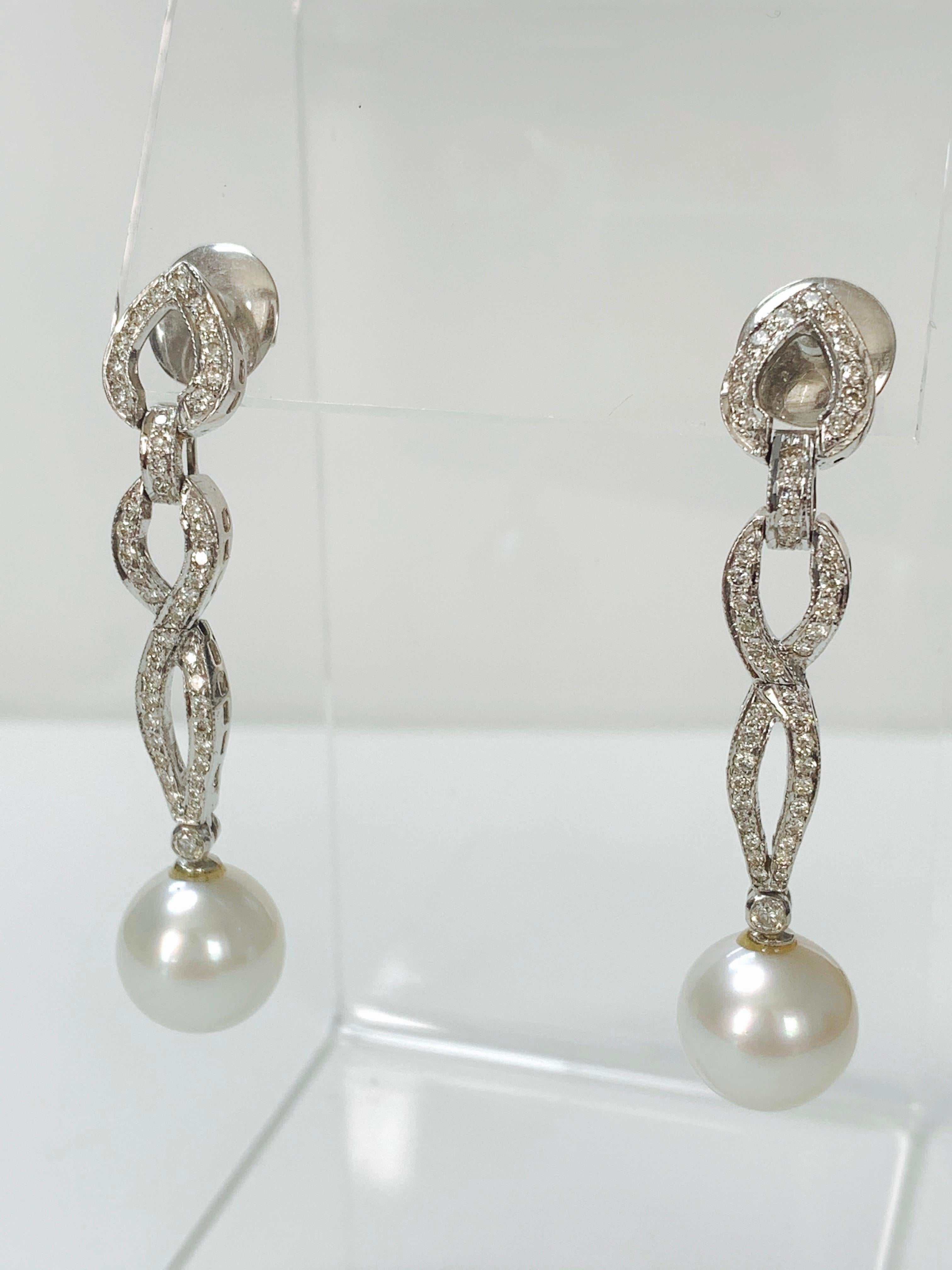 Diamond and South Sea Pearl Earrings in 18k White Gold For Sale 2