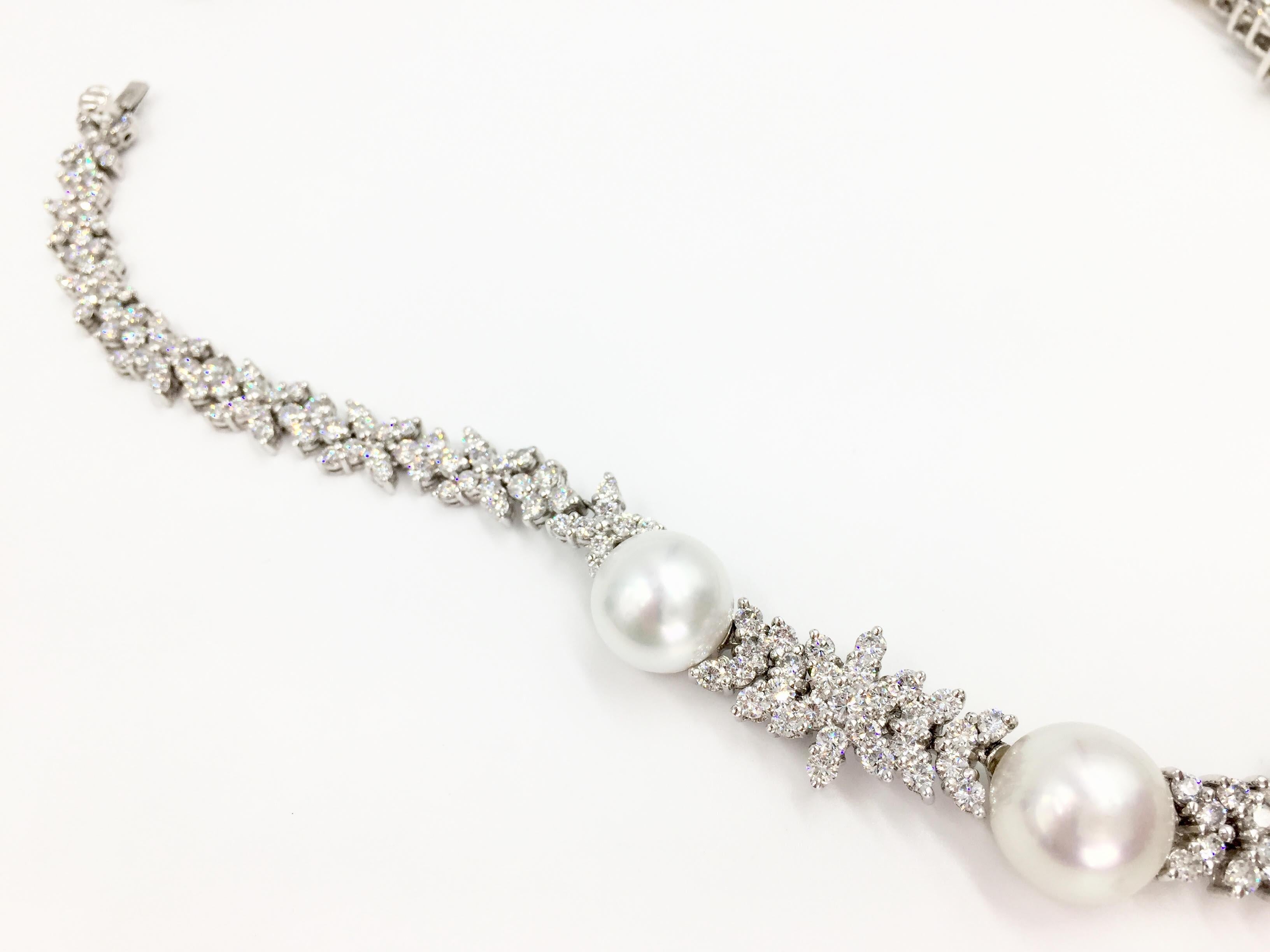 Diamond and South Sea Pearl Platinum Necklace 16.76 Carat Total Weight 1