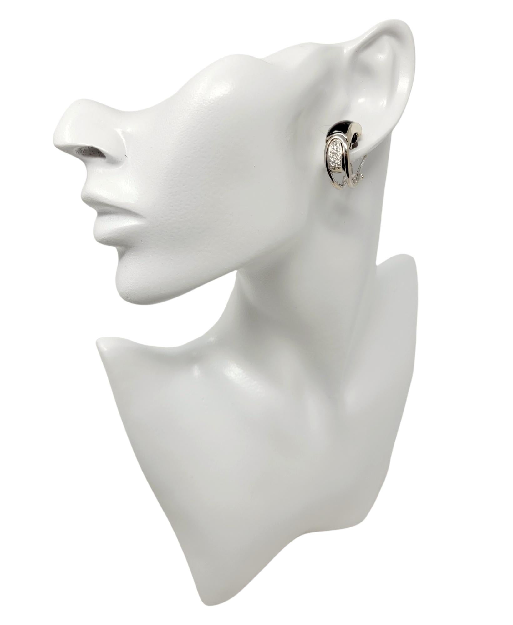 Diamond and Spessaritie Garnet Inlay Huggie Hoop Earrings in 18 Karat White Gold For Sale 6