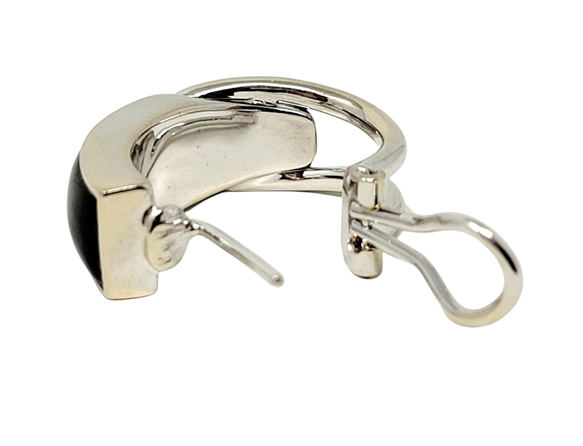 Diamond and Spessaritie Garnet Inlay Huggie Hoop Earrings in 18 Karat White Gold For Sale 2