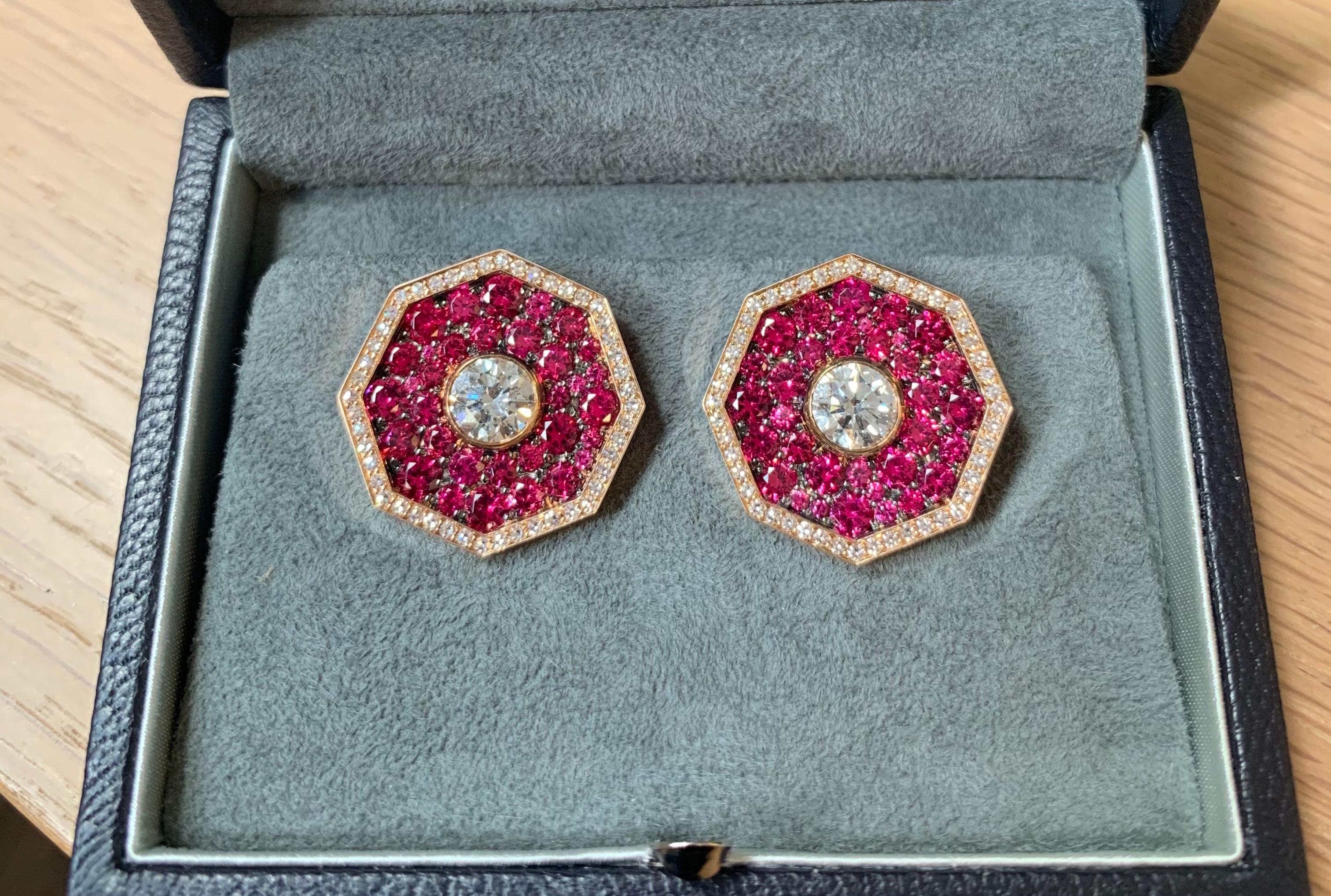 Round Cut Diamond and Spinel Earrings For Sale
