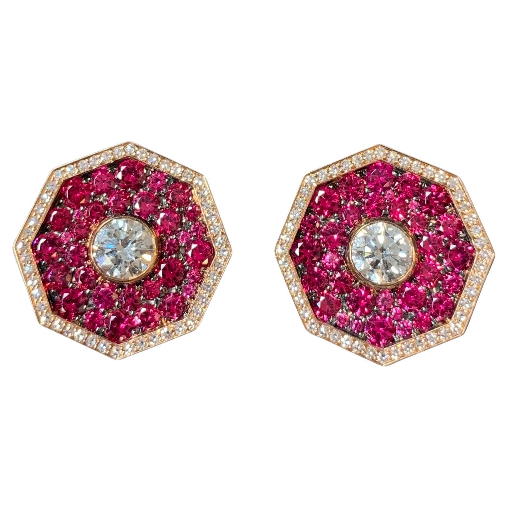 Diamond and Spinel Earrings For Sale