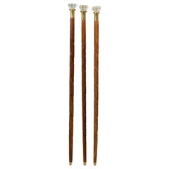 Diamond and Spiral Carved Rounded Clear Cut Glass Topped Mahogany Walking Canes