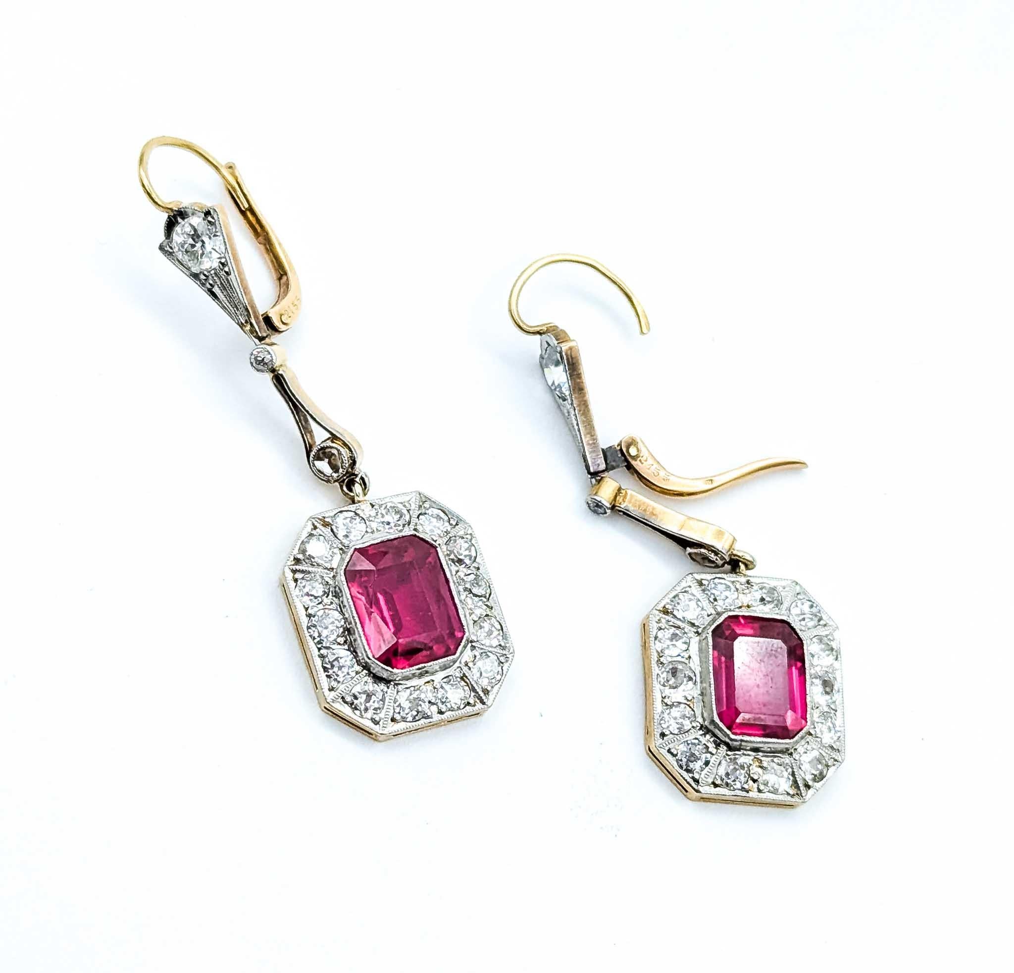 Diamond and Synthetic Ruby Platinum Earrings In Excellent Condition For Sale In Bloomington, MN