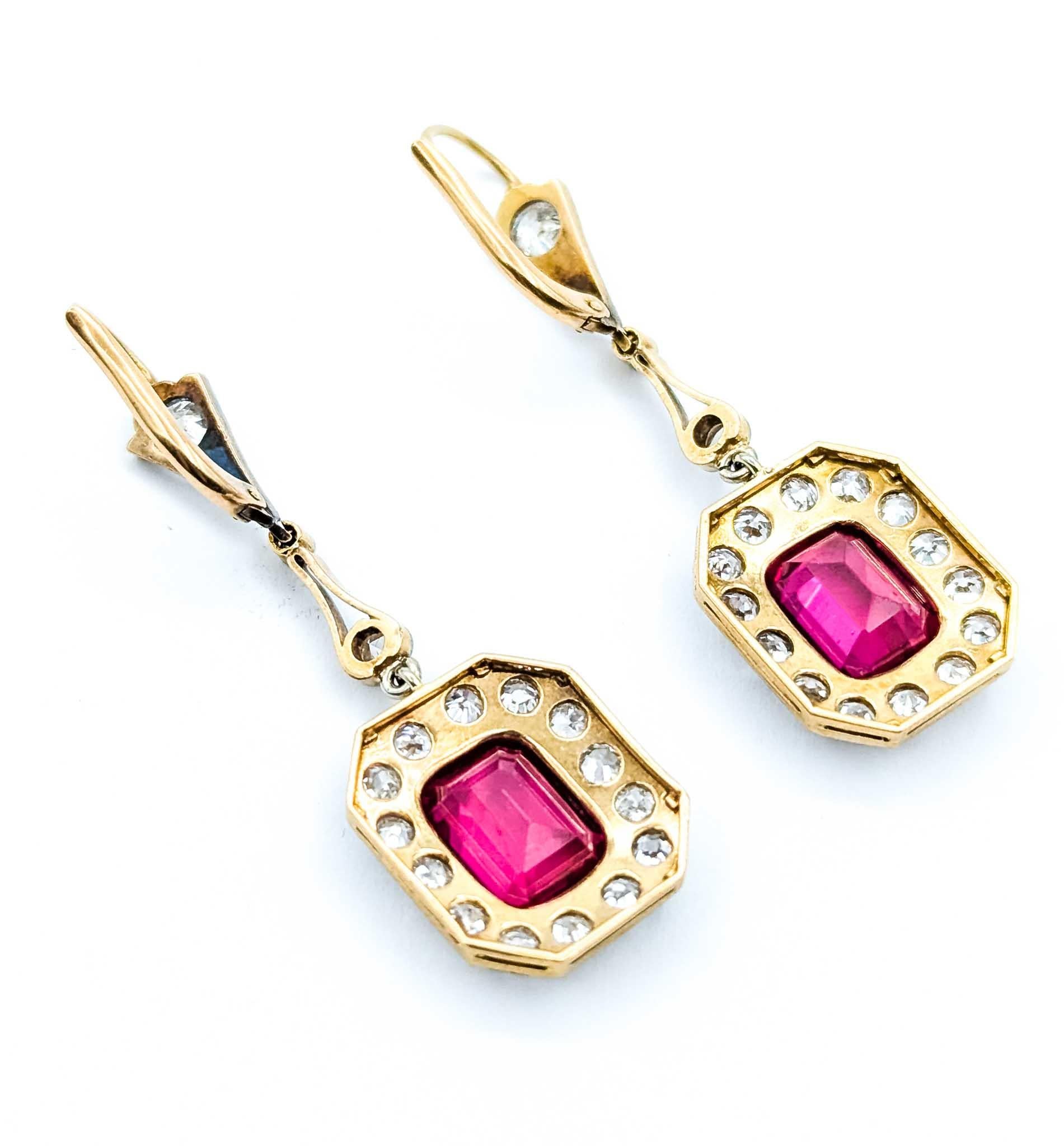 Diamond and Synthetic Ruby Platinum Earrings For Sale 1