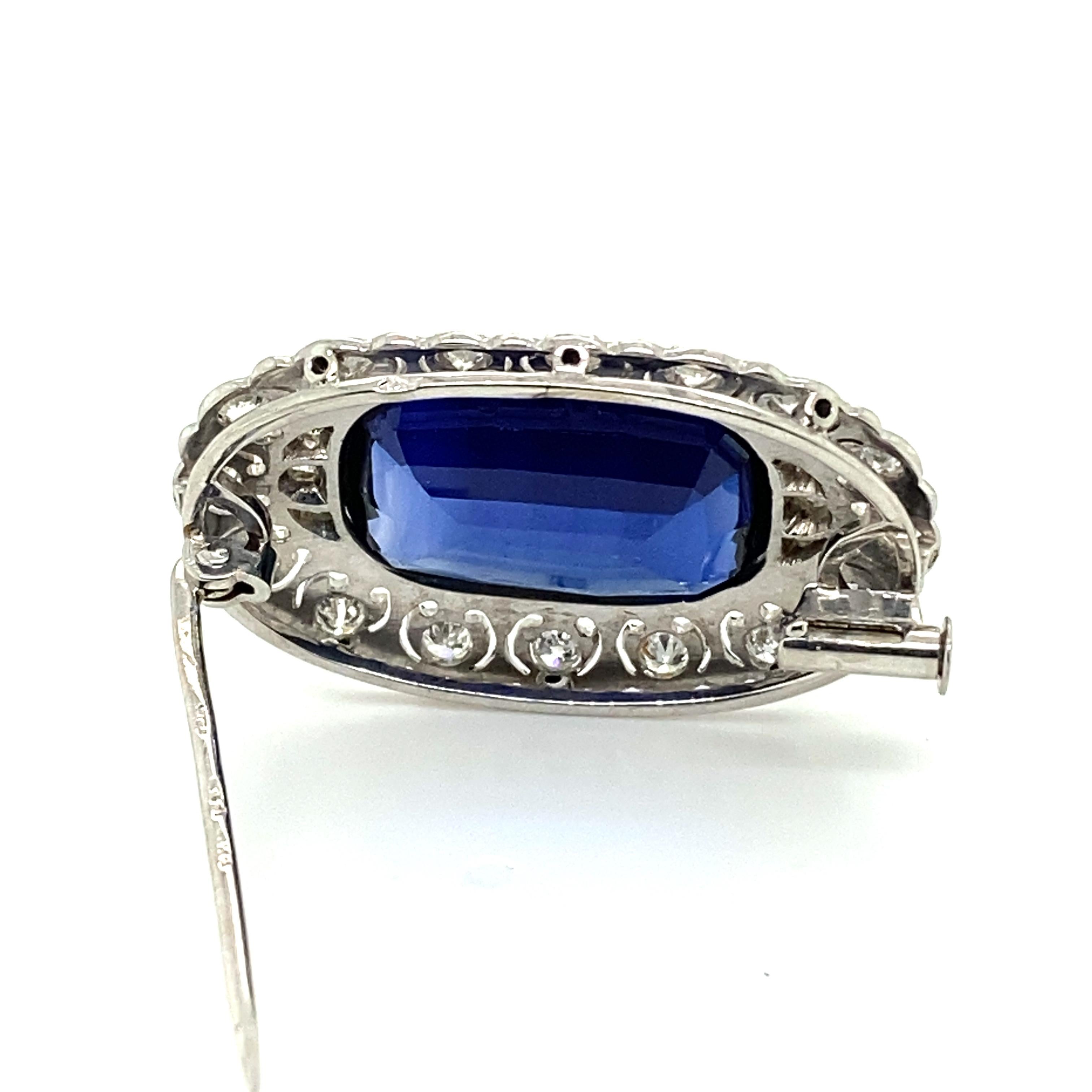 Diamond and Synthetic Sapphire Brooch in 14 Karat White Gold 1