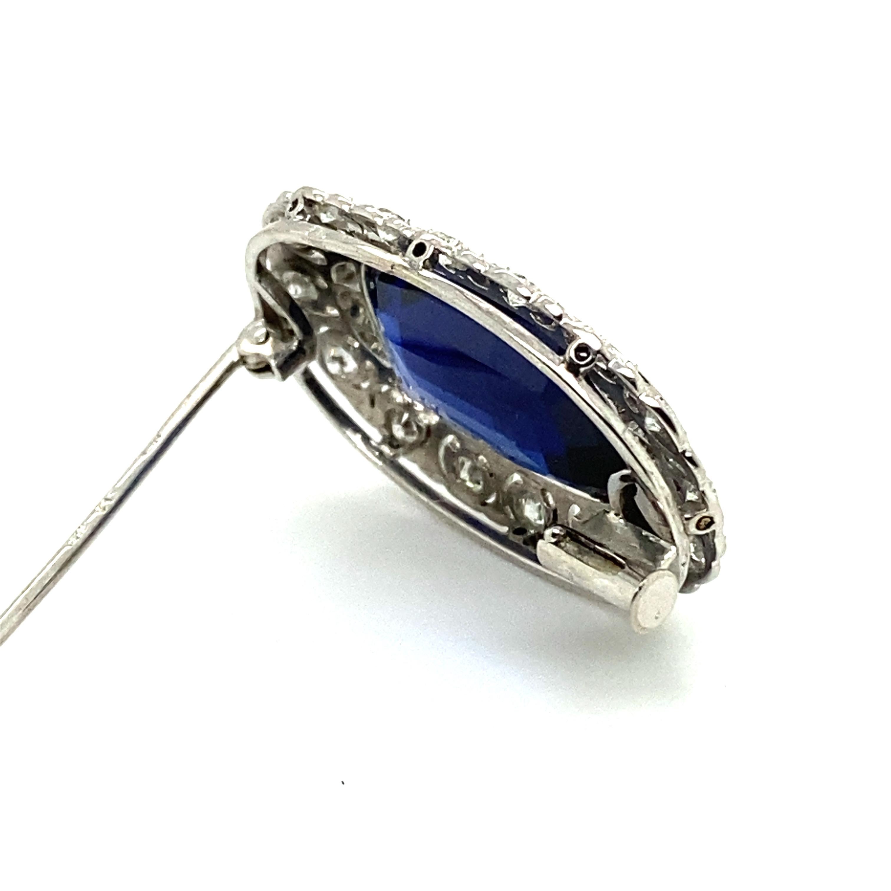 Diamond and Synthetic Sapphire Brooch in 14 Karat White Gold 2