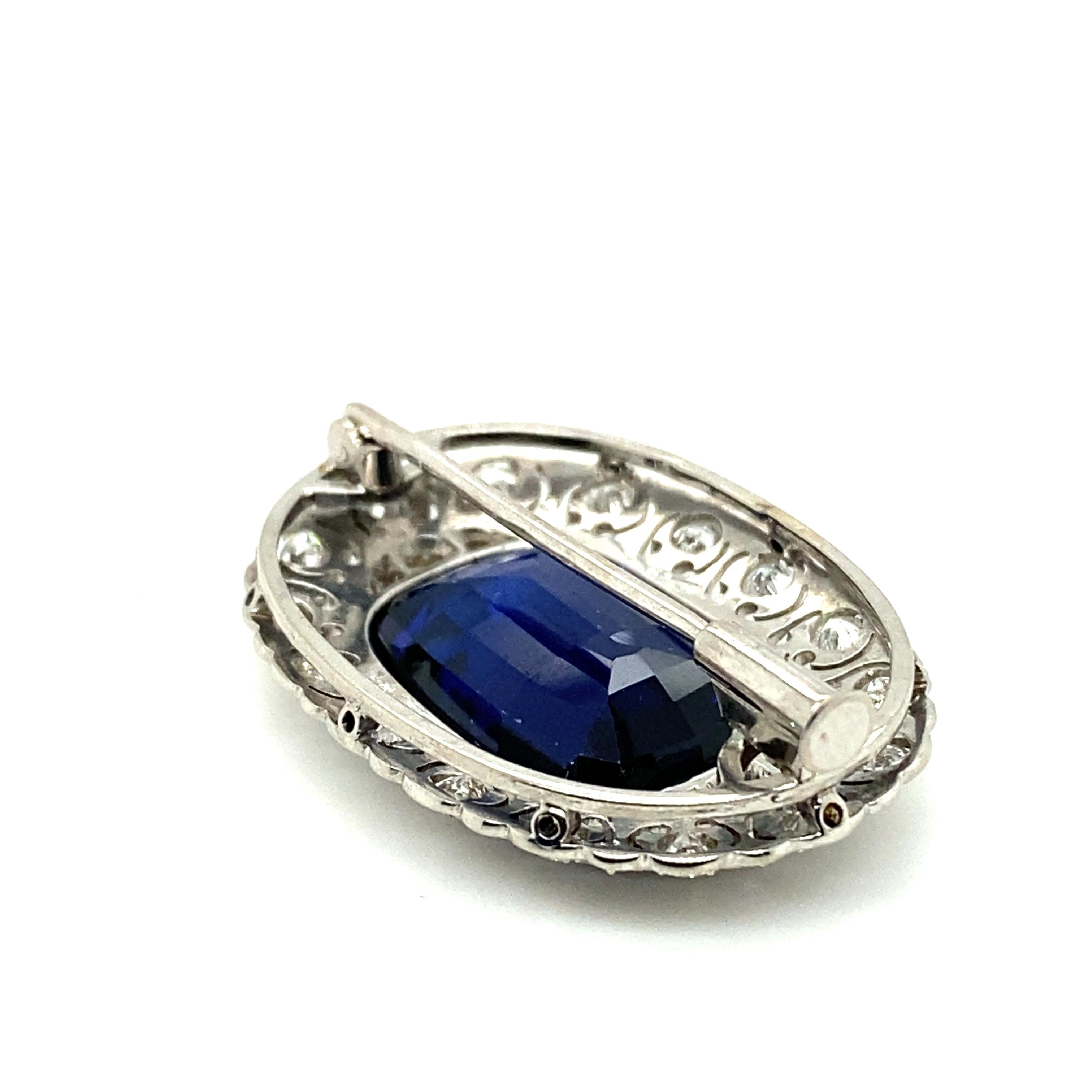 Diamond and Synthetic Sapphire Brooch in 14 Karat White Gold 3