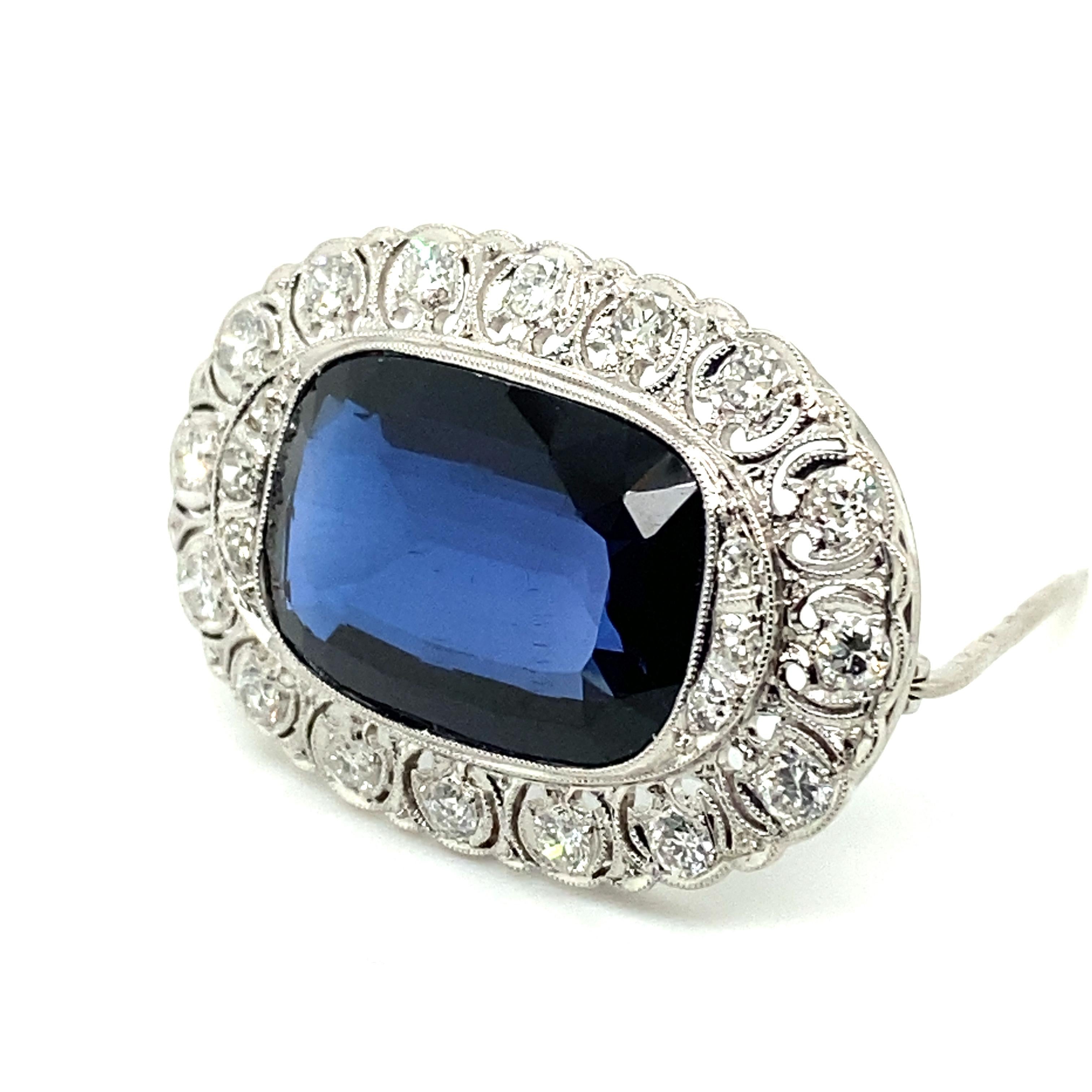Edwardian Diamond and Synthetic Sapphire Brooch in 14 Karat White Gold