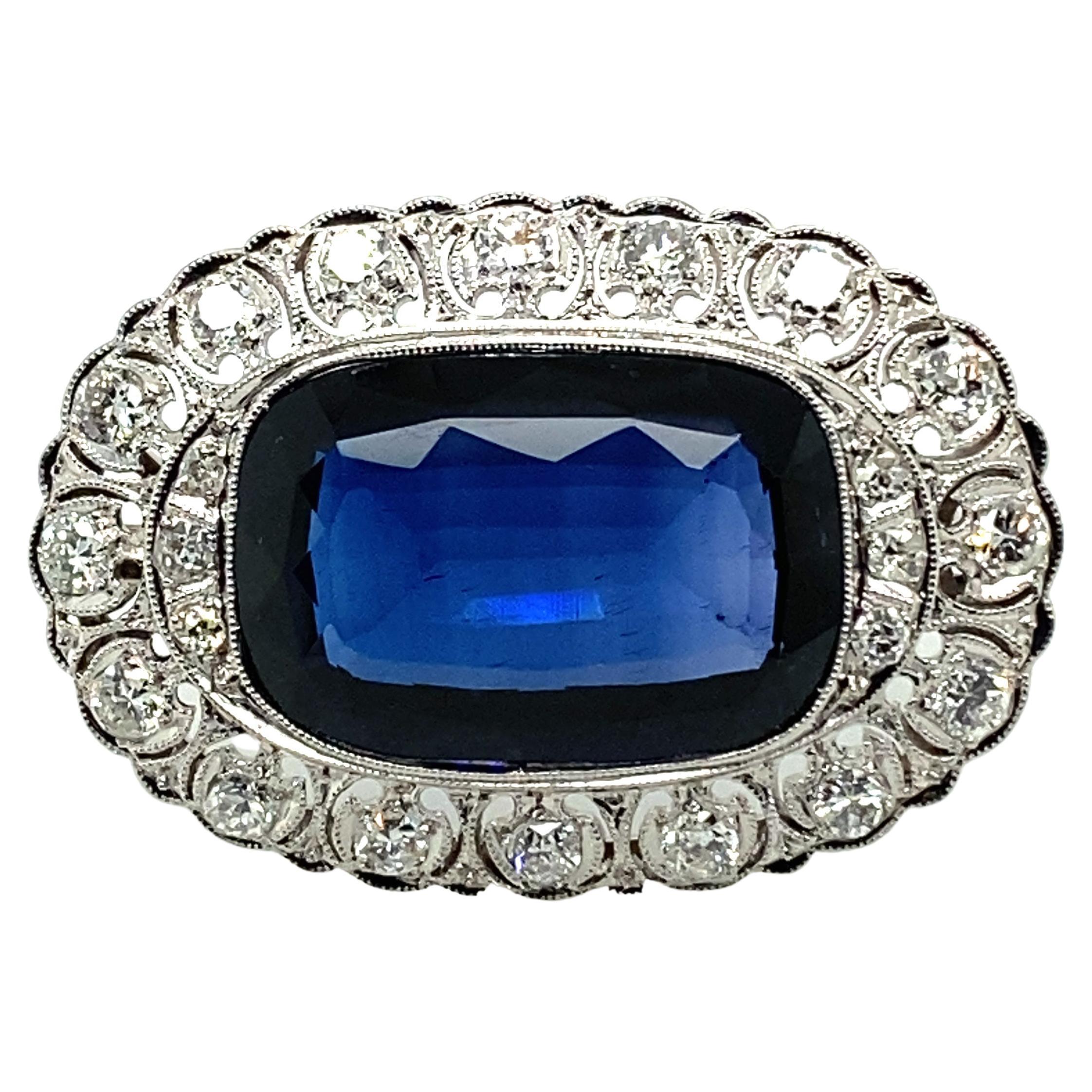 Diamond and Synthetic Sapphire Brooch in 14 Karat White Gold