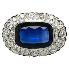 Diamond and Synthetic Sapphire Brooch in 14 Karat White Gold