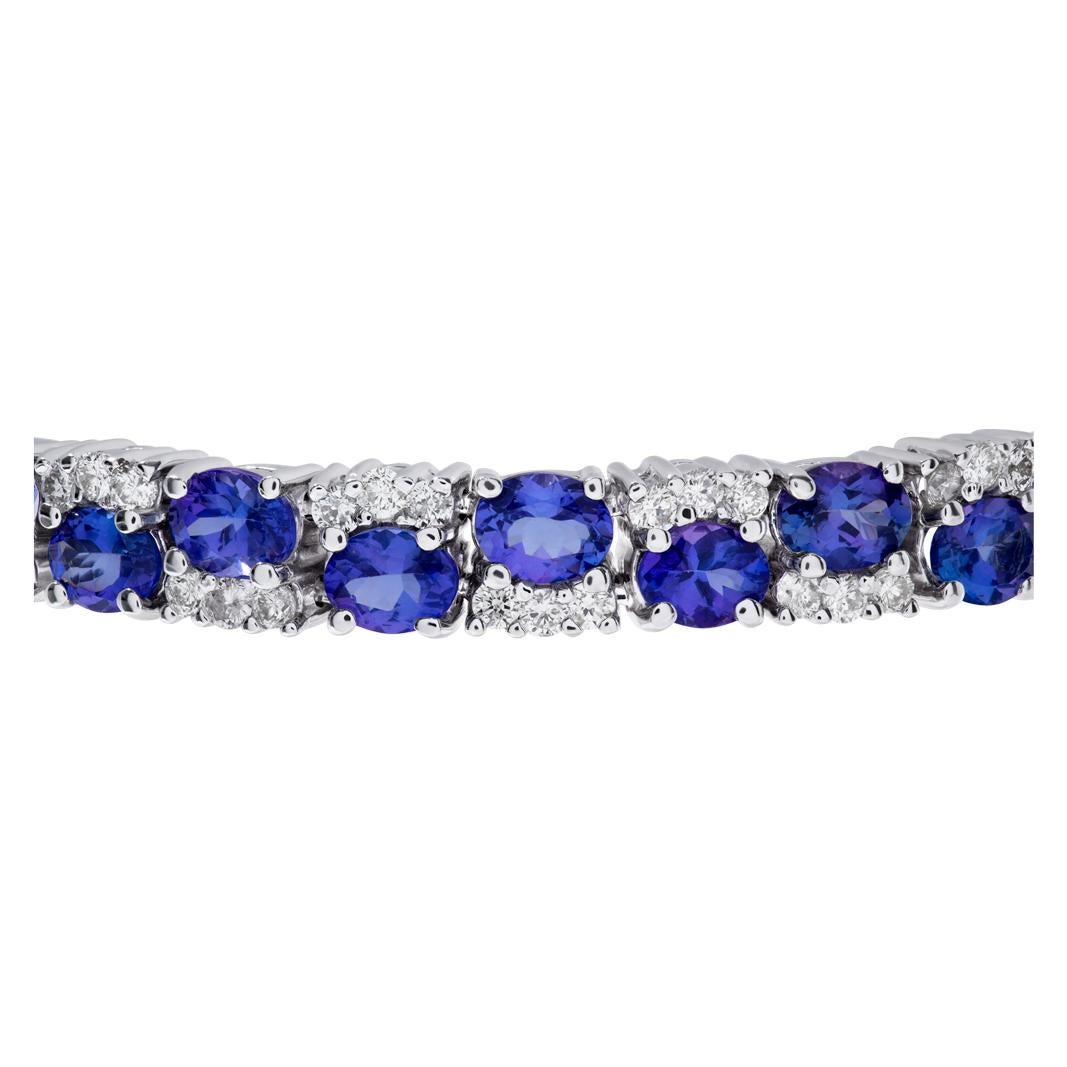 Diamond and Tanzanite bracelet in 14k white gold, approximately 2.80 carats in diamonds and 13.35 carats in tanzanites. Length 7 inches. Width 6.2mm
