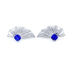 Diamond and Tanzanite Cushion Earrings 18 Karat White Gold