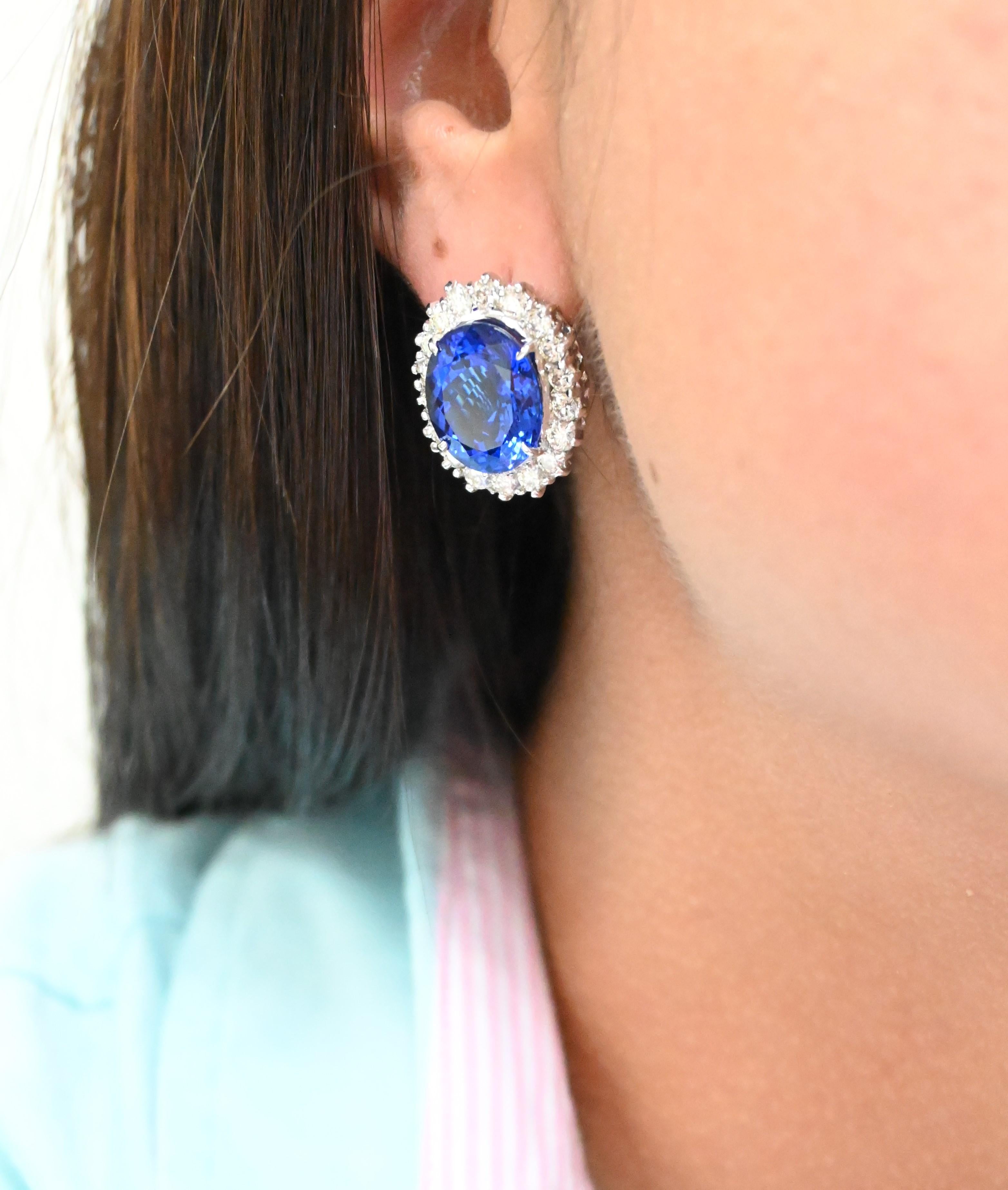 Round Cut Diamond and Tanzanite Earrings For Sale