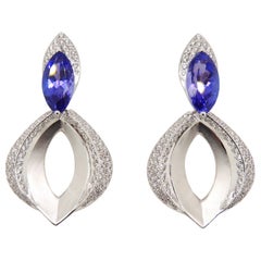 Diamond and Tanzanite Earrings in 18 Karat White Gold