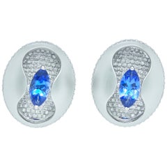 Diamond and Tanzanite Earrings in 18 Karat White Gold
