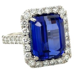 13.33 Carats Emerald Cut Tanzanite and Diamond Ring Platinum