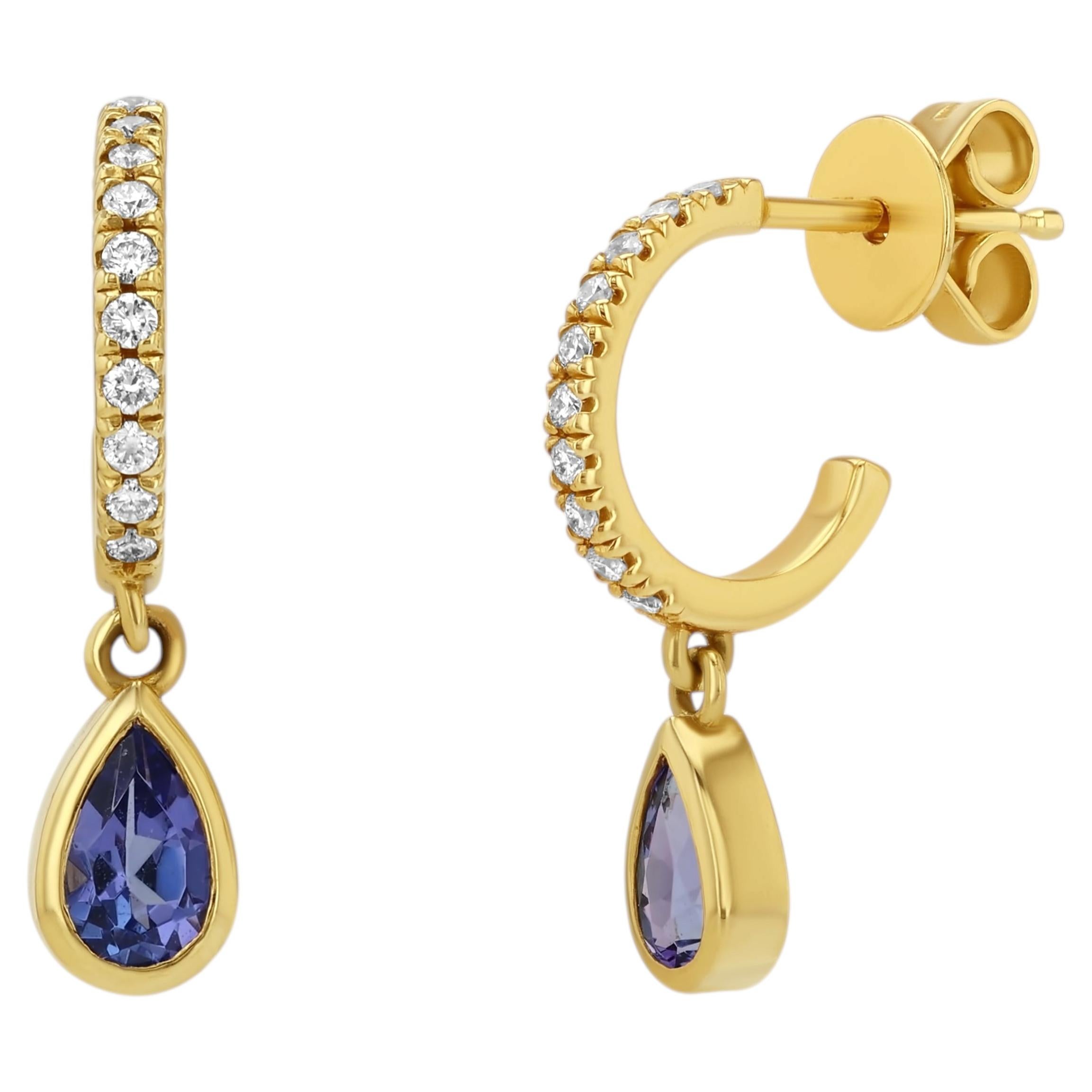 Diamond and Tanzanite Pear Earrings For Sale