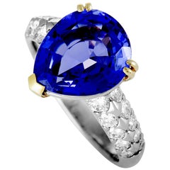 Diamond and Tanzanite Platinum and Yellow Gold Pear Ring
