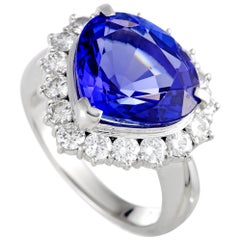 Diamond and Tanzanite Trillion Cut Platinum Ring