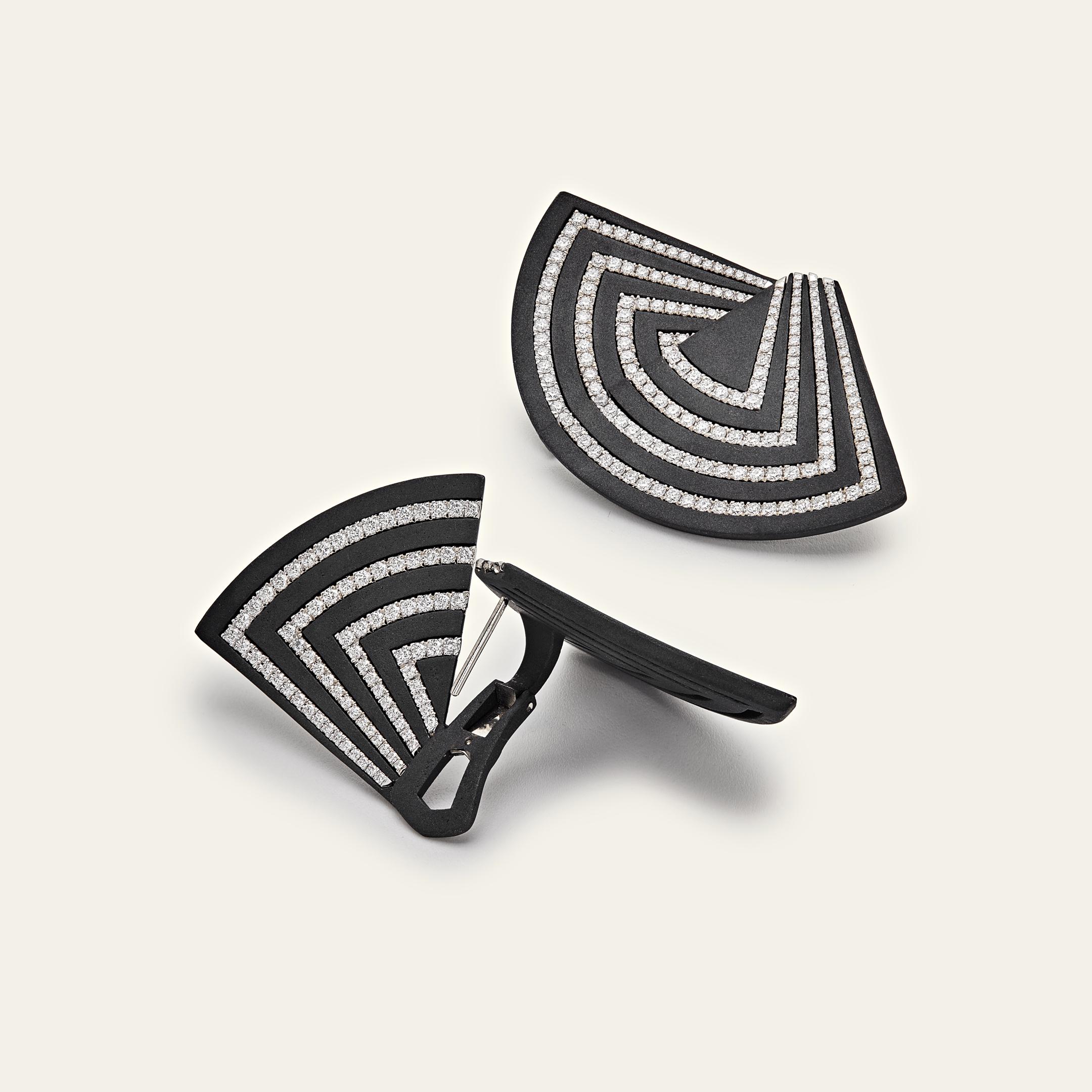 Contemporary Diamond and Titanium Fan Earrings For Sale