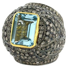 Diamond and Topaz Dome Cocktail Ring in Silver and 14k Gold