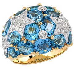 Diamond And Topaz Star Ring And Diamond And Peridot Dome Star Ring