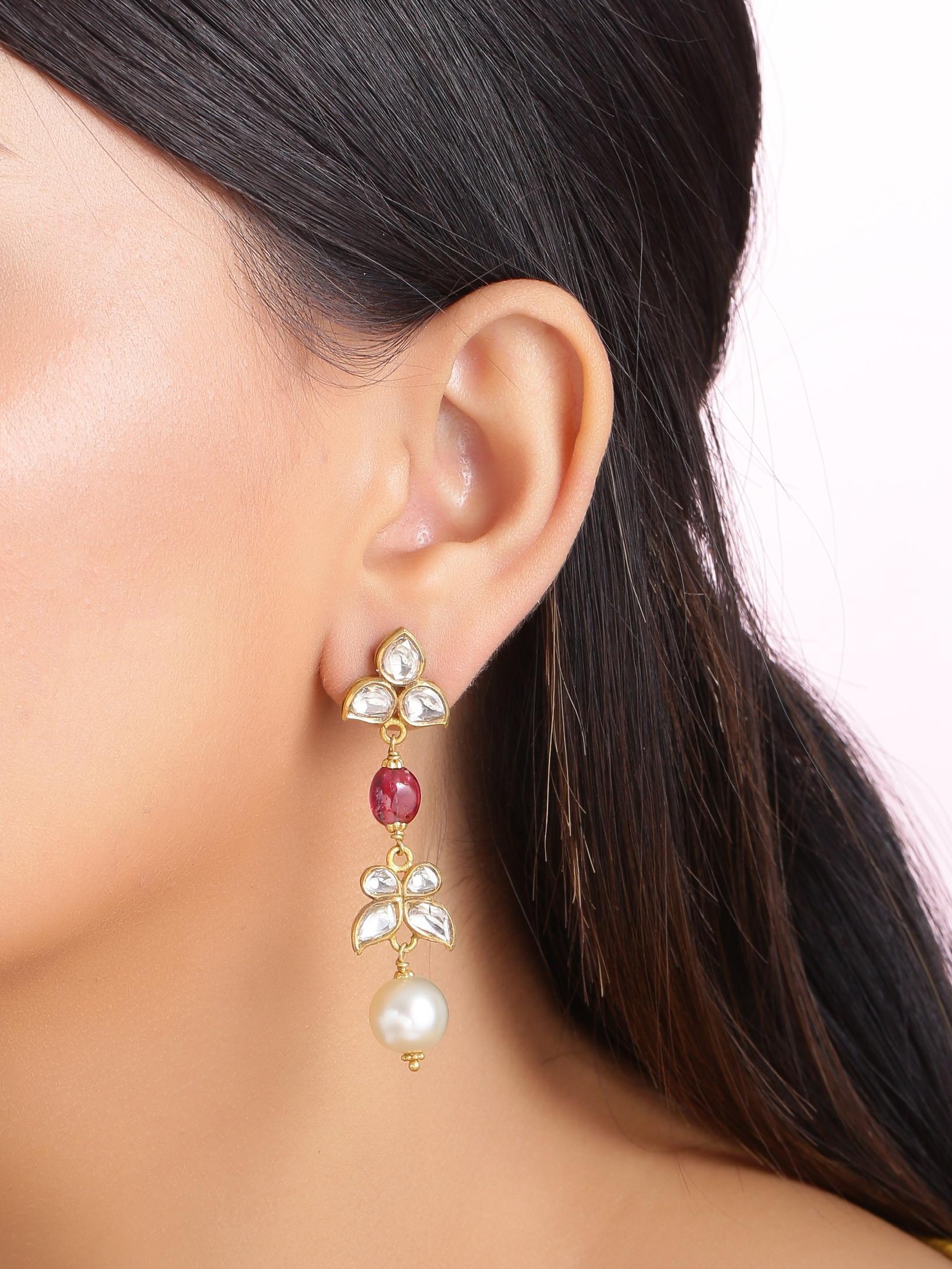 Women's Diamond and Tourmaline earring pair handcrafted in 18K Gold with fine enamel For Sale