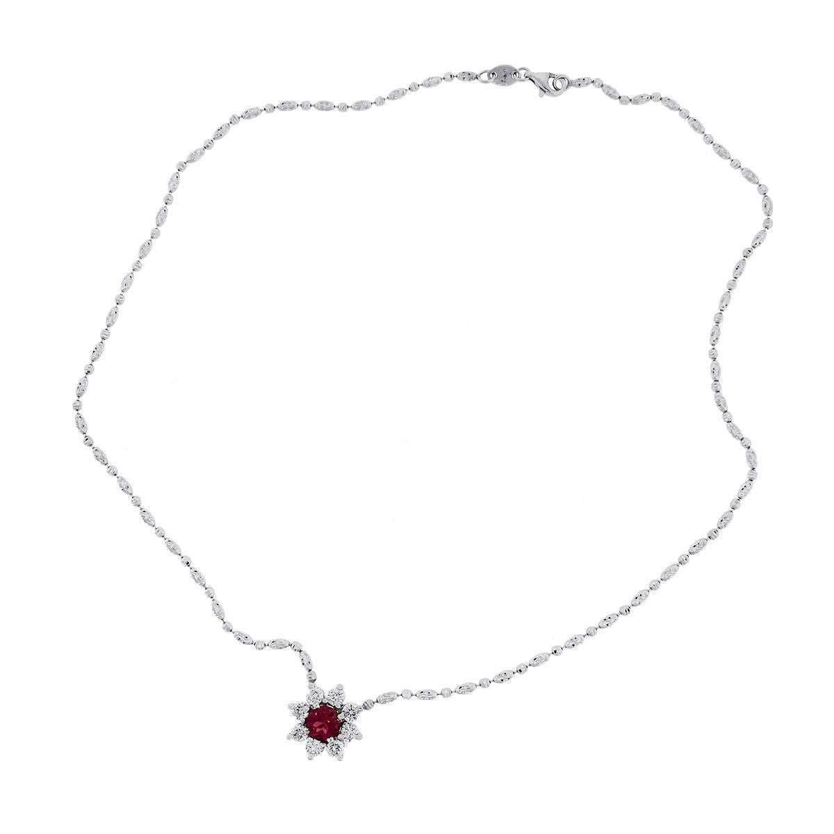 Round Cut Diamond and Tourmaline Flower Pendant Necklace