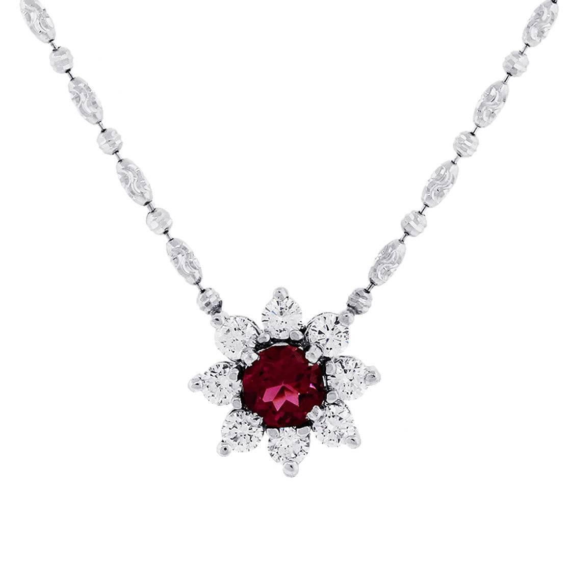 Diamond and Tourmaline Flower Pendant Necklace