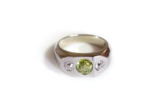 Diamond and Tourmaline Signet Ring in 18k White Gold