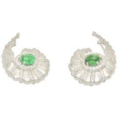Diamond and Tsavorite Earrings in 18 Karat White Gold Diamond and Tsavorite Earrings in 18 Karat White Gold