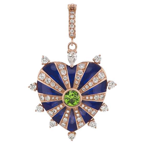 Diamond and Tsavorite Heart Pendant with Blue Enamel 'Large'