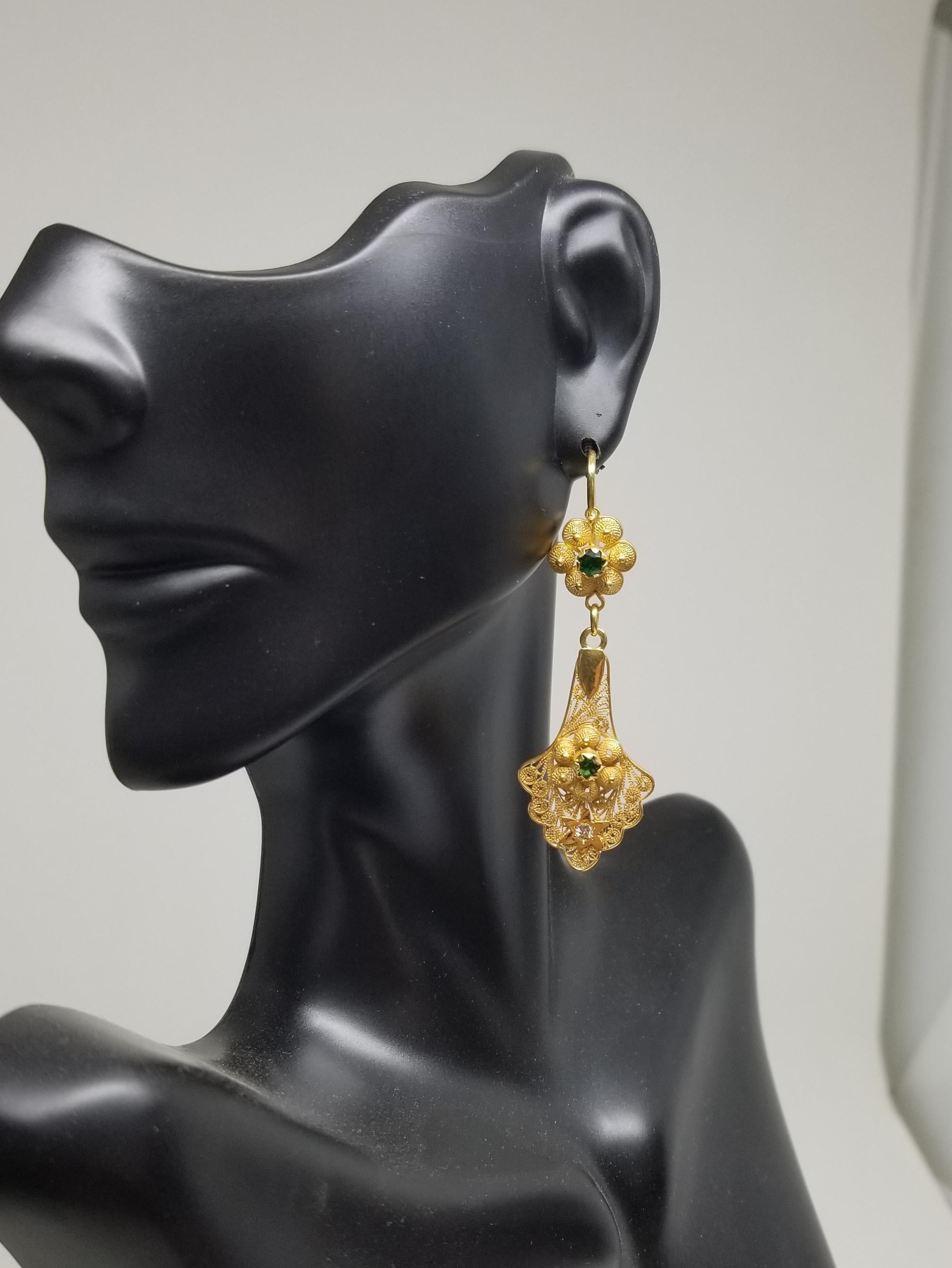 Byzantine Diamond and Tsavortie Dangle Earrings For Sale